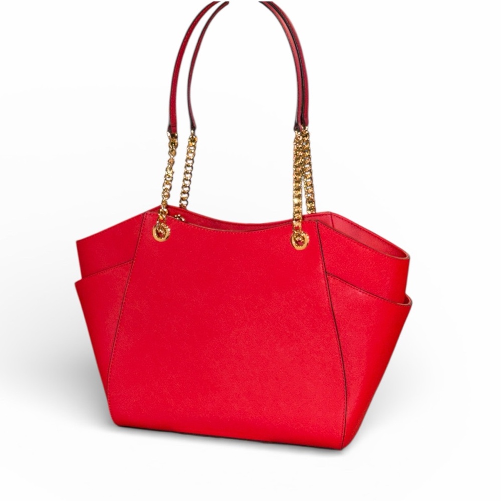 NOT 4 SALE! Michael Kors Jet Set Travel Red Leather Chain Shoulder Bag Large - Picture 4 of 15